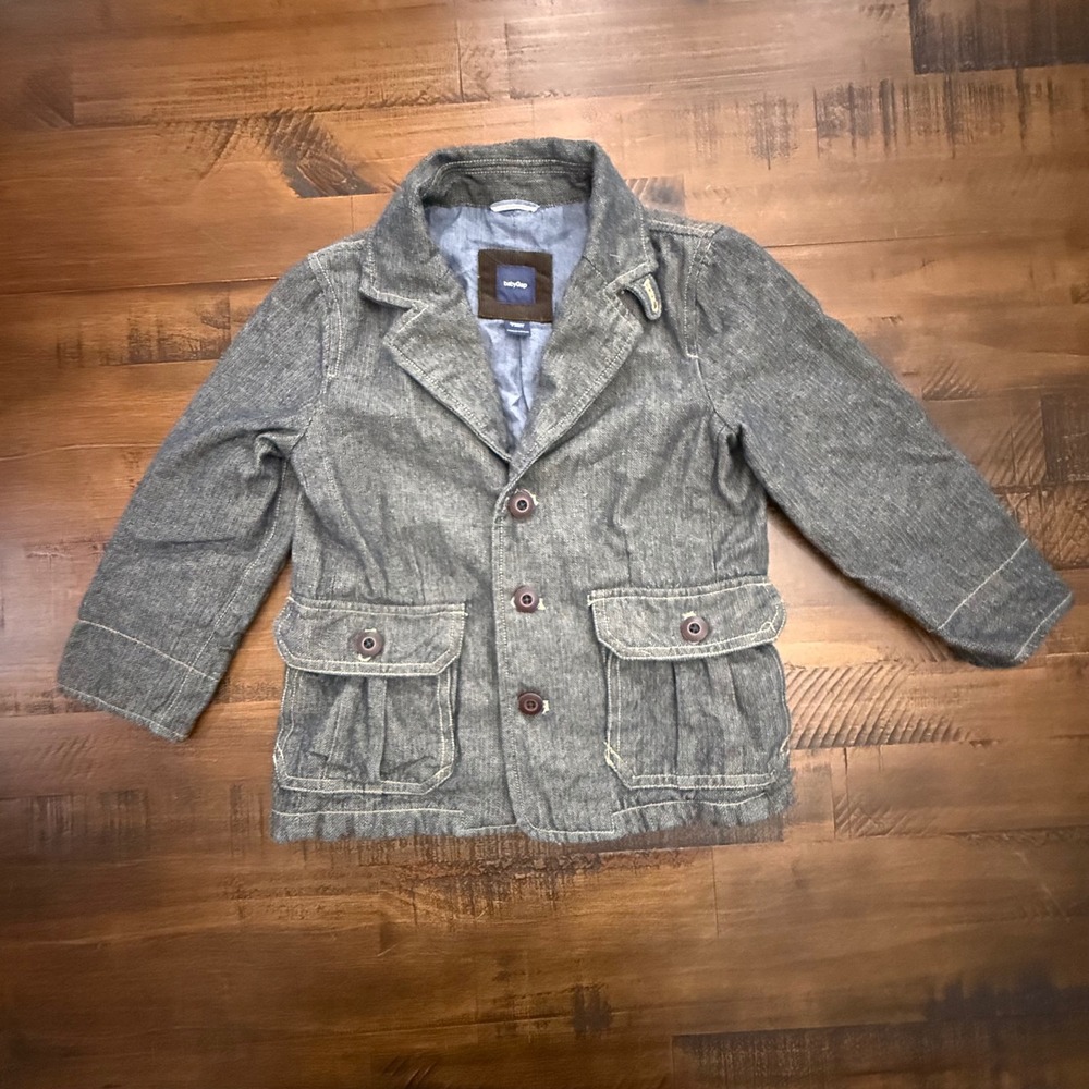 Baby Gap Toddler Boy's Gray Herringbone Blazer Jacket Coat 4 Years Brown Trim